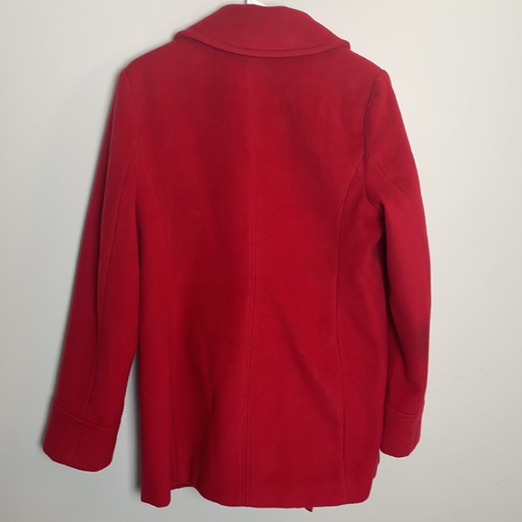 St. Johns Bay Red Wool Coat- front pockets- interior lining pocket- size Large - Picture 2 of 16